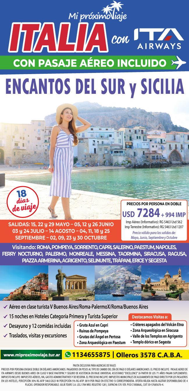ENCANTOS DEL SUR & SICILIA con AEREO DE ITA AIRWAYS INCLUIDO